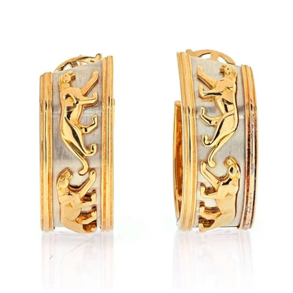 Carthttier 18K Two Tone Walking Panther Vintage Hoop Earrings