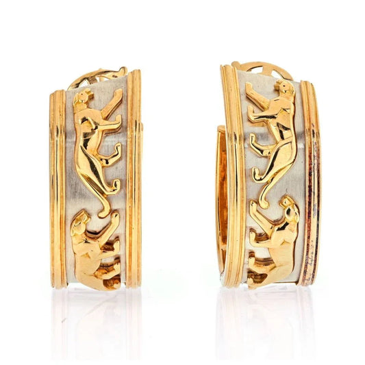 Carthttier 18K Two Tone Walking Panther Vintage Hoop Earrings