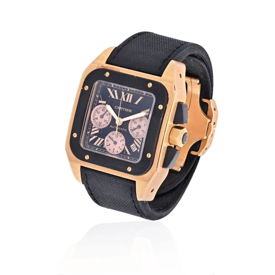 Carthttier 18K Rose Gold Santos 100 XL Chronograph Men Wrist Watch