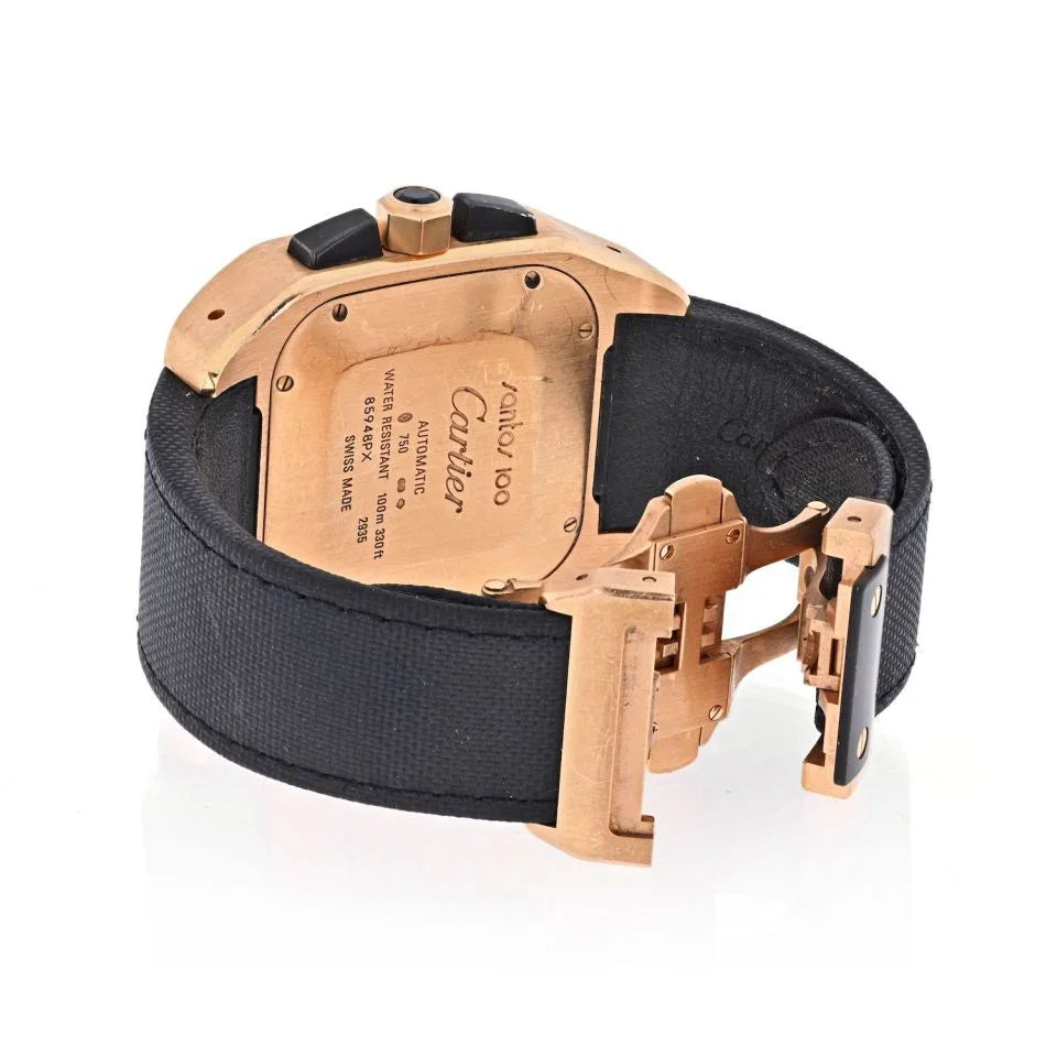 Carthttier 18K Rose Gold Santos 100 XL Chronograph Men Wrist Watch