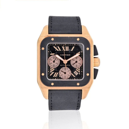 Carthttier 18K Rose Gold Santos 100 XL Chronograph Men Wrist Watch