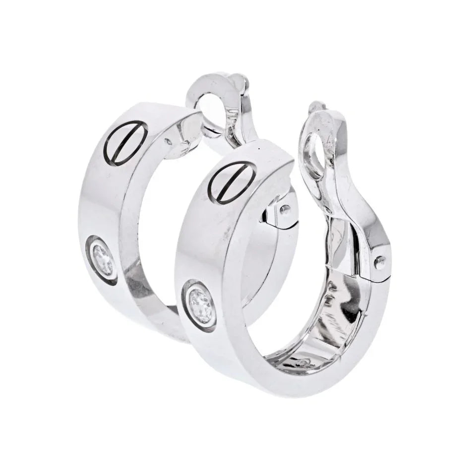 Carthttier 18K White Gold Love Diamond Huggie Earrings