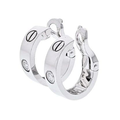 Carthttier 18K White Gold Love Diamond Huggie Earrings