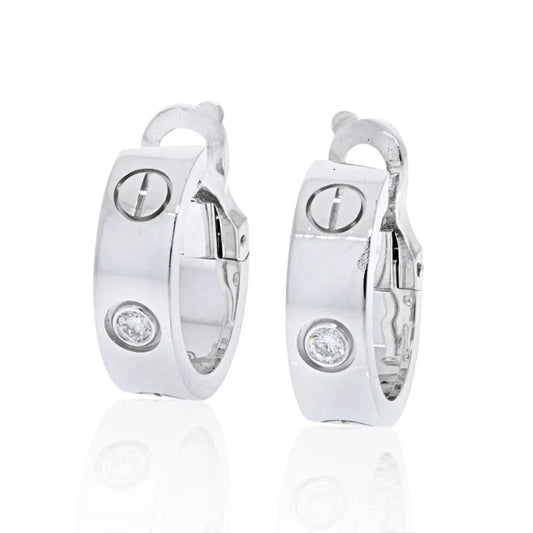 Carthttier 18K White Gold Love Diamond Huggie Earrings