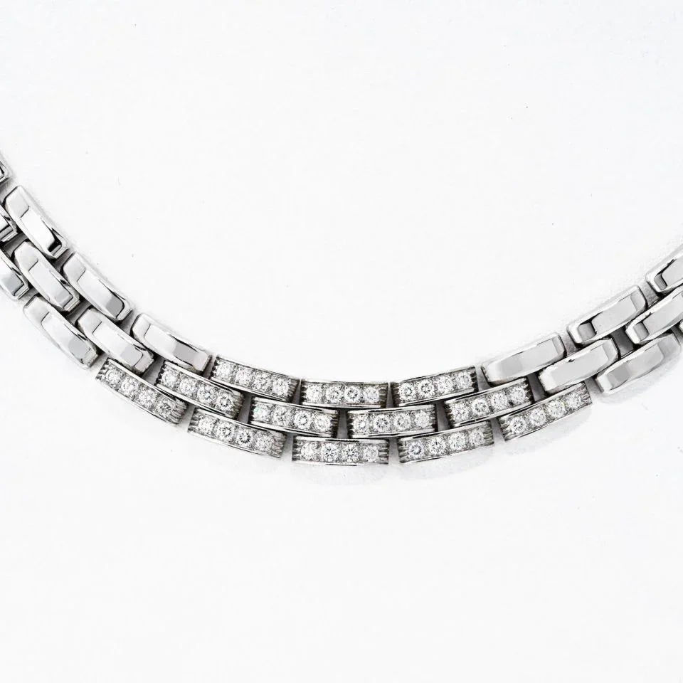 Carthttier 18K White Gold Maillon Panthere 3 Row Diamond Necklace