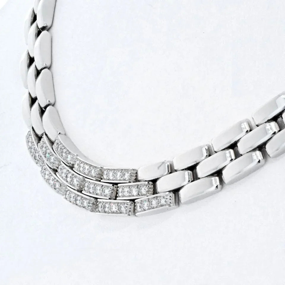 Carthttier 18K White Gold Maillon Panthere 3 Row Diamond Necklace