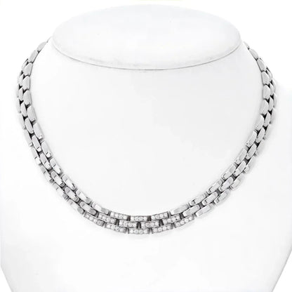 Carthttier 18K White Gold Maillon Panthere 3 Row Diamond Necklace