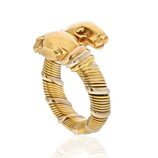 Carthttier 18K Yellow Gold Double Headed Cougar SZ51 Ring