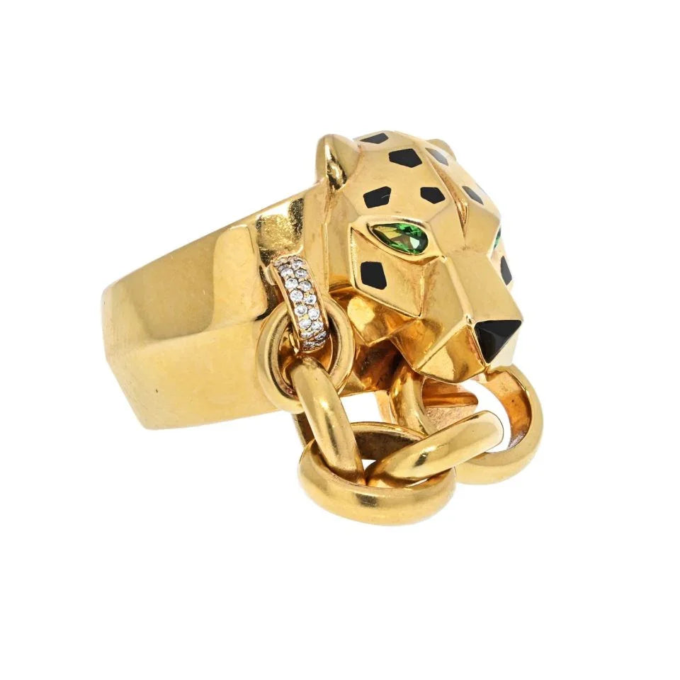 Carthttier 18K Yellow Gold Spotted Panthere Link Chain In Mouth Ring