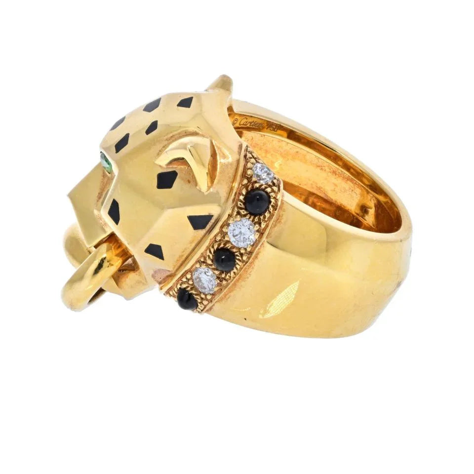 Carthttier 18K Yellow Gold Spotted Panthere Link Chain In Mouth Ring