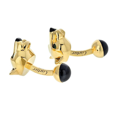 Carthttier 18K Yellow Gold Panthere Heads Mens Cuff Links