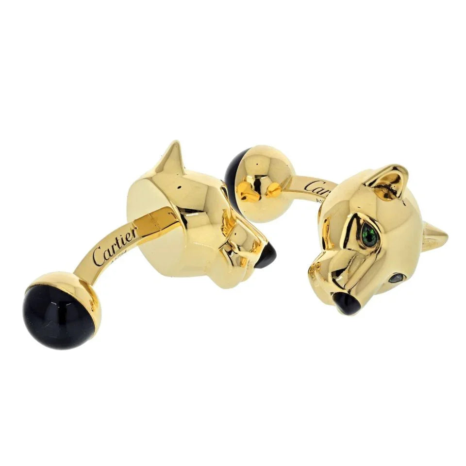 Carthttier 18K Yellow Gold Panthere Heads Mens Cuff Links