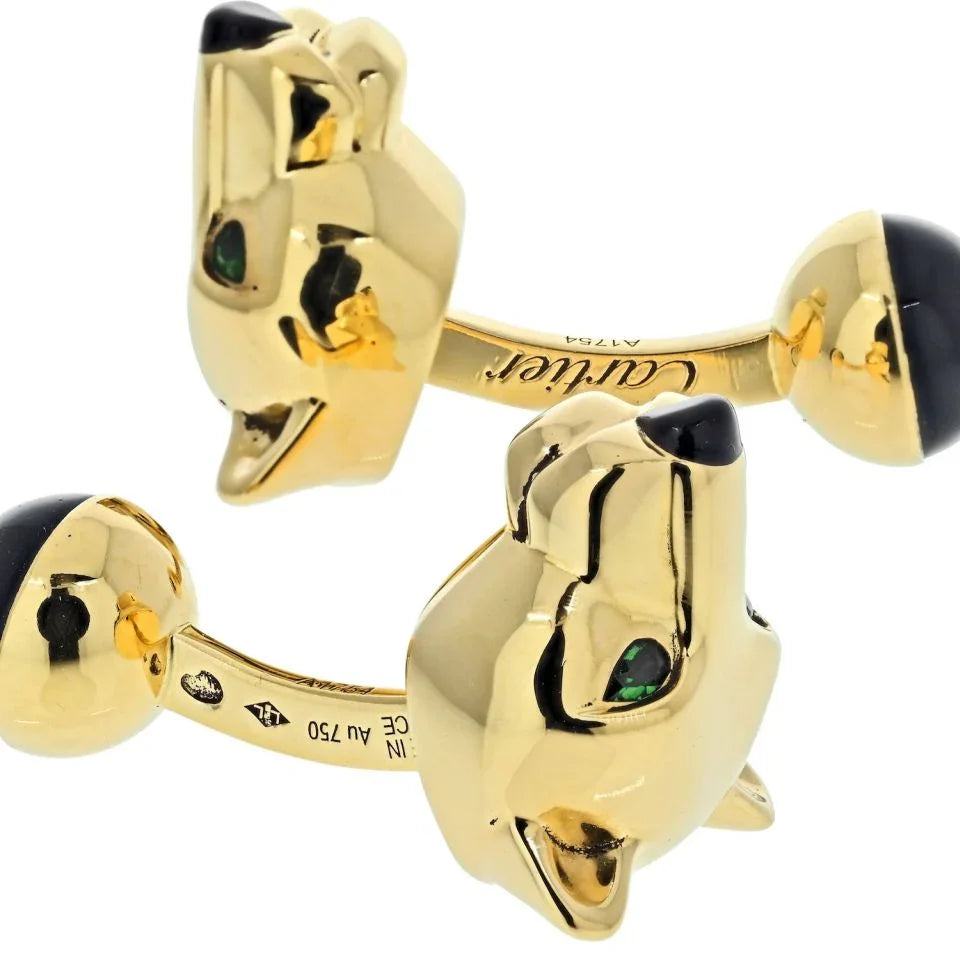 Carthttier 18K Yellow Gold Panthere Heads Mens Cuff Links