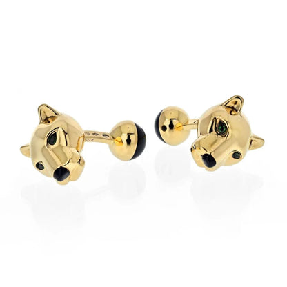 Carthttier 18K Yellow Gold Panthere Heads Mens Cuff Links