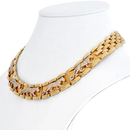 Carthttier 18K Yellow Gold Mahango Walking Panthere Diamond Collar Necklace