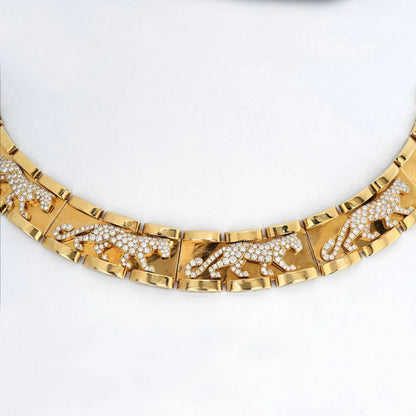 Carthttier 18K Yellow Gold Mahango Walking Panthere Diamond Collar Necklace
