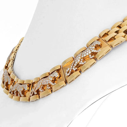 Carthttier 18K Yellow Gold Mahango Walking Panthere Diamond Collar Necklace