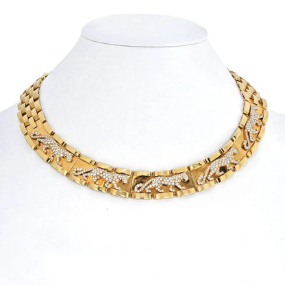 Carthttier 18K Yellow Gold Mahango Walking Panthere Diamond Collar Necklace