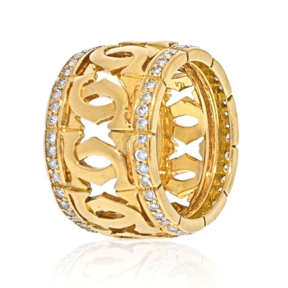Carthttier 18K Yellow Gold Double C Logo And Diamond Ring