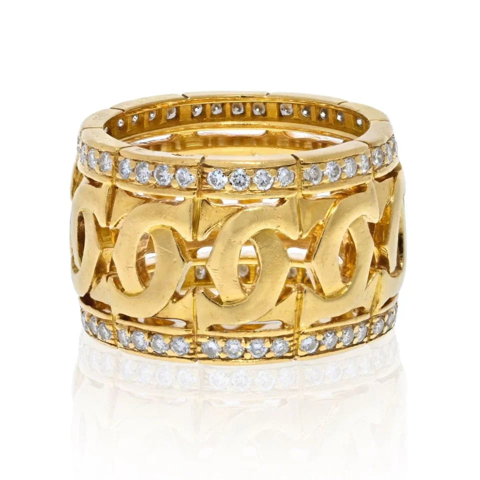 Carthttier 18K Yellow Gold Double C Logo And Diamond Ring