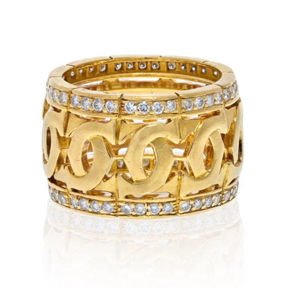 Carthttier 18K Yellow Gold Double C Logo And Diamond Ring