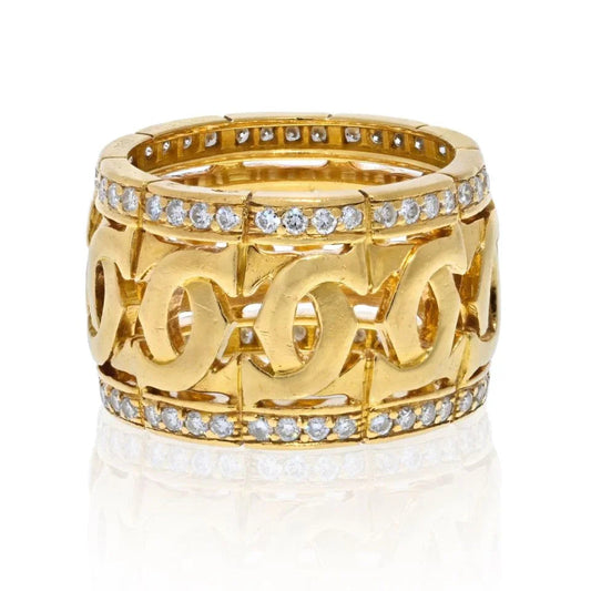Carthttier 18K Yellow Gold Double C Logo And Diamond Ring