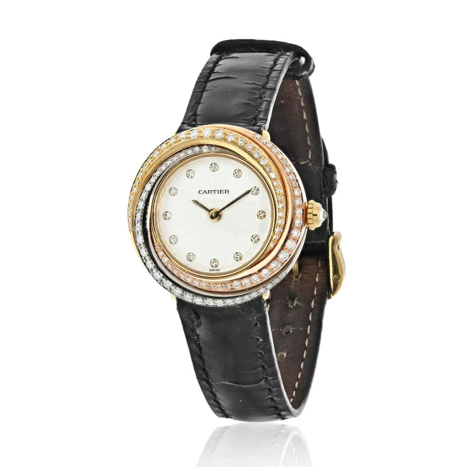 Carthttier 18K Trinity All Diamond 26mm Round Dial Leather Strap Women Watch