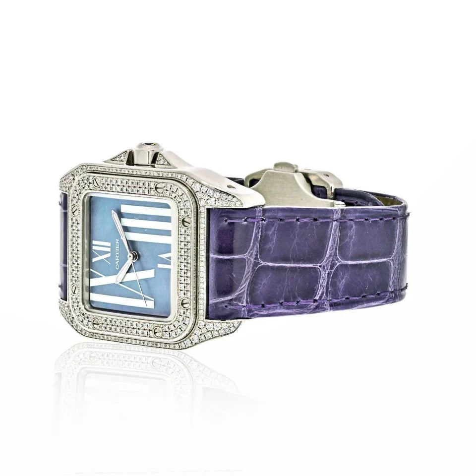 Carthttier 18K White Gold Santos 100 Unisex White Gold Diamond Unisex Watch