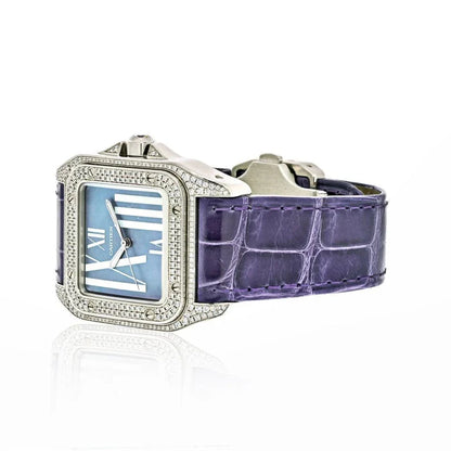 Carthttier 18K White Gold Santos 100 Unisex White Gold Diamond Unisex Watch