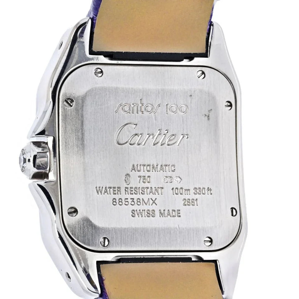 Carthttier 18K White Gold Santos 100 Unisex White Gold Diamond Unisex Watch
