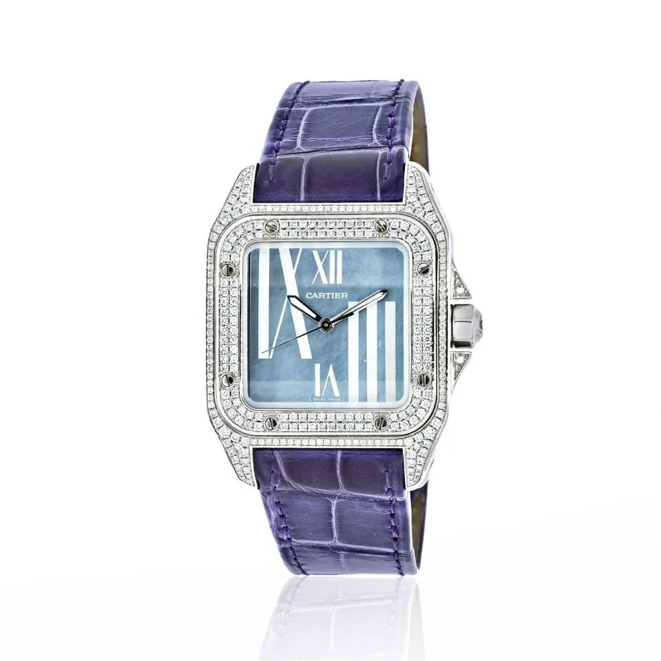 Carthttier 18K White Gold Santos 100 Unisex White Gold Diamond Unisex Watch