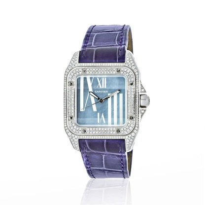 Carthttier 18K White Gold Santos 100 Unisex White Gold Diamond Unisex Watch