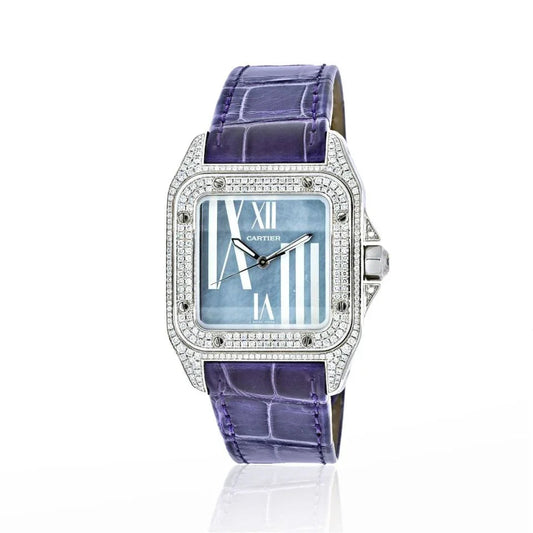 Carthttier 18K White Gold Santos 100 Unisex White Gold Diamond Unisex Watch