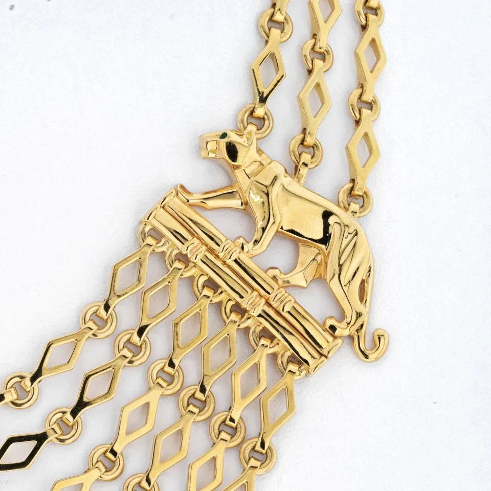 Carthttier 18K Yellow Gold Panthere Festoon Multi Chain Collier Necklace