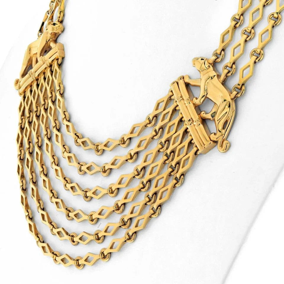 Carthttier 18K Yellow Gold Panthere Festoon Multi Chain Collier Necklace