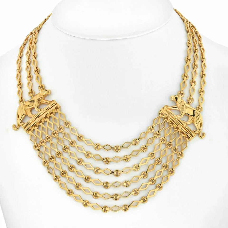 Carthttier 18K Yellow Gold Panthere Festoon Multi Chain Collier Necklace