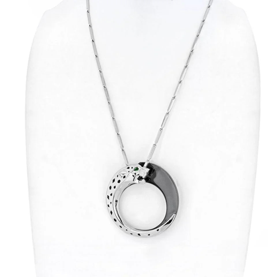 Carthttier 18K White Gold Ceramic, Black Ceramic, Panthere Necklace