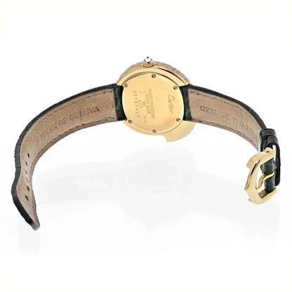 Carthttier 18K Yellow Gold Diamond Panthere 1925 Leather Bracelet Women Watch