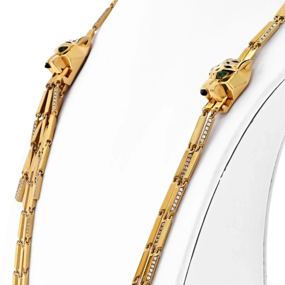 Carthttier 18K Yellow Gold Double Panthere Tassel Long Strand Necklace