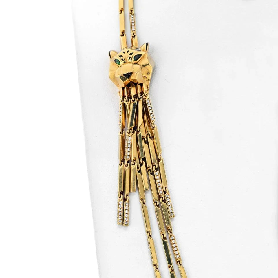 Carthttier 18K Yellow Gold Double Panthere Tassel Long Strand Necklace