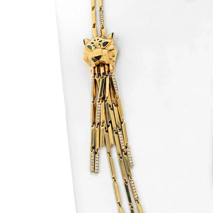 Carthttier 18K Yellow Gold Double Panthere Tassel Long Strand Necklace