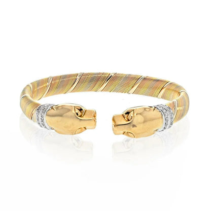 Carthttier 18K Tri Color 1990 Cougar Double Head Panthere Bracelet