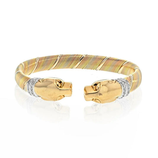Carthttier 18K Tri Color 1990 Cougar Double Head Panthere Bracelet