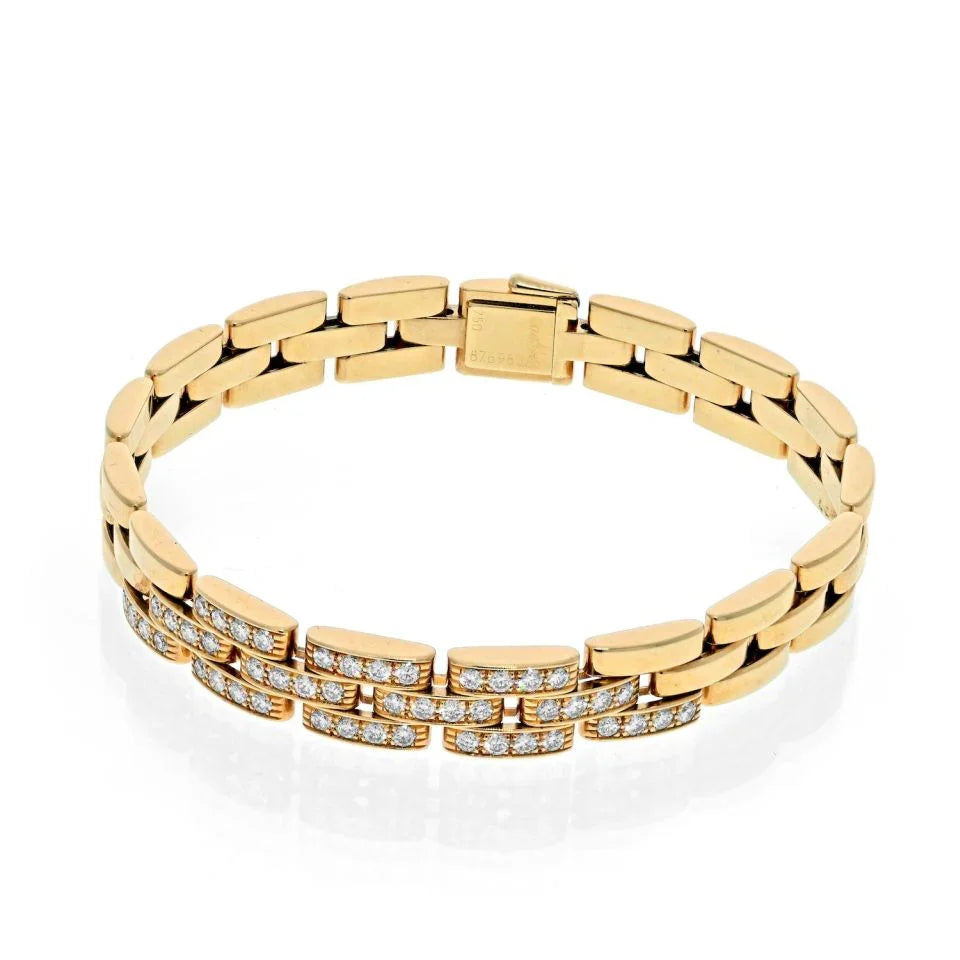 Carthttier 18K Yellow Gold Panthere Diamond Triplerow Bracelet