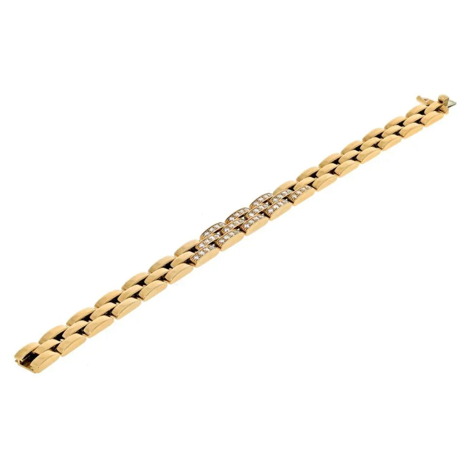 Carthttier 18K Yellow Gold Panthere Diamond Triplerow Bracelet