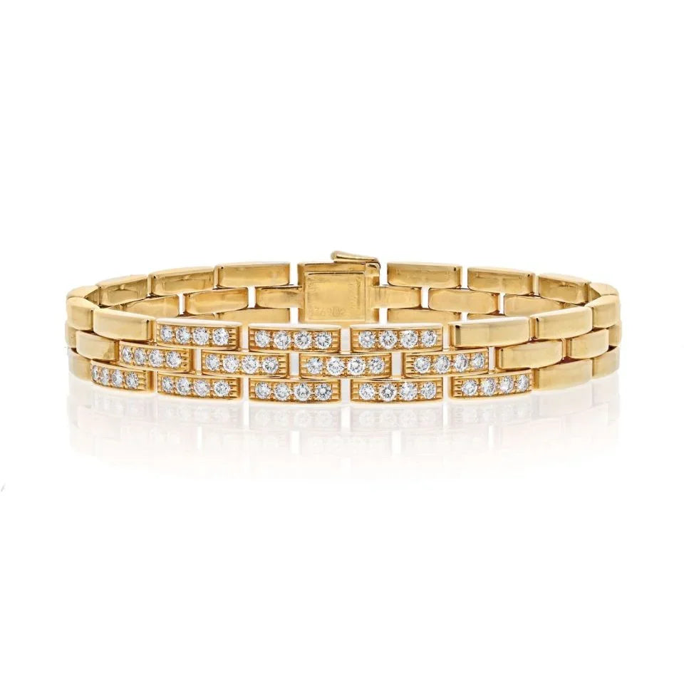 Carthttier 18K Yellow Gold Panthere Diamond Triplerow Bracelet