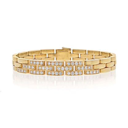 Carthttier 18K Yellow Gold Panthere Diamond Triplerow Bracelet