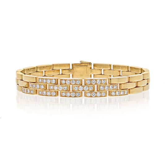 Carthttier 18K Yellow Gold Panthere Diamond Triplerow Bracelet