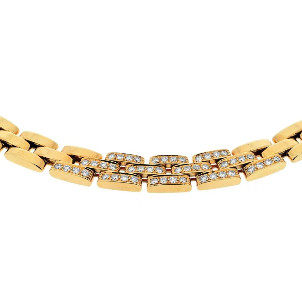 Carthttier 18K Yellow Gold Diamond Maillon Panthere Triple Row Necklace