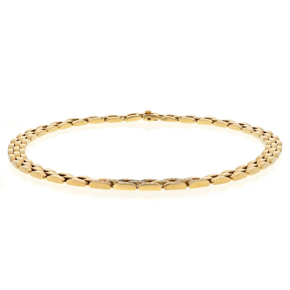 Carthttier 18K Yellow Gold Diamond Maillon Panthere Triple Row Necklace